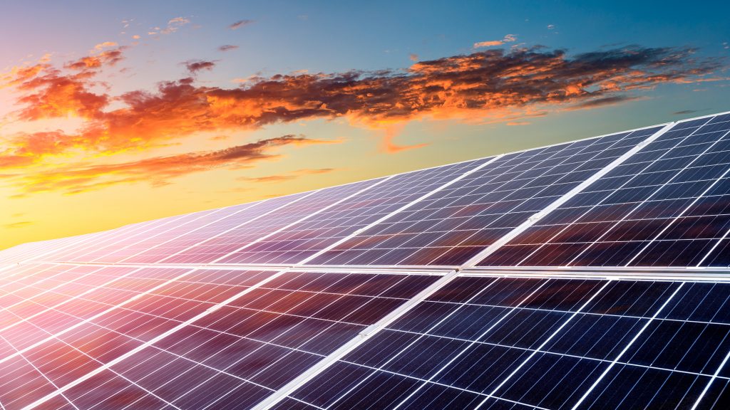 solar power panels and natural landscape in sunny summer,china